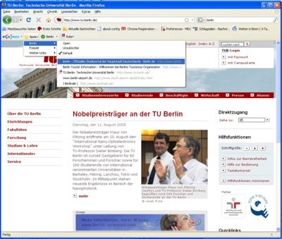 Figure 1: The ECOSPACE Toolbar integrated in the Firefox Web-Browser