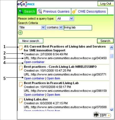 Figure 5: SIOC Xplore Widget Search Results